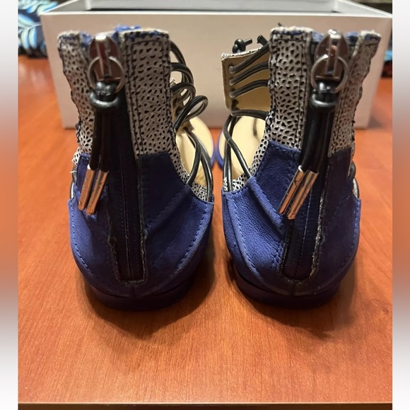 Lamb Sandals Blue Black Flat Size 8 Preowned zipper gladiator - Picture 3 of 5
